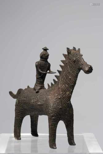 HORSE WITH RIDERbronze,India, Orissa 19th centuryRider sitting on the back of a horse. These Kondh