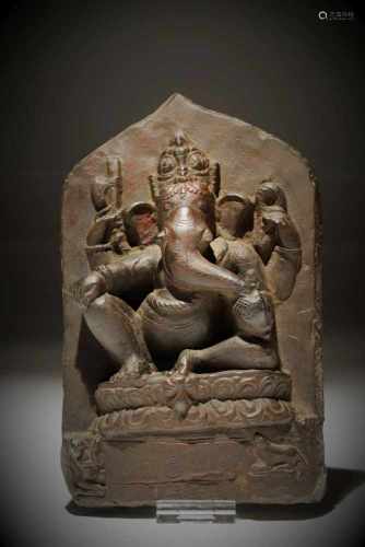 GANESHAgrey Chlorid,India , Pala Dynasty 12th centuryH: 23 cmGanesha seated on a double lotus ,