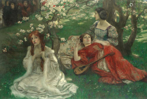 Beneath the blossom  Follower of Eleanor Fortescue-Brickdale RWS(British, 1872-1945)