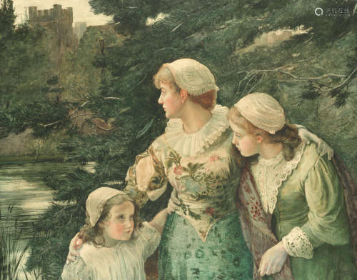 'The village maids with fearful glance avoid the ancient moss-grown wall, nor ever lead the merry dance among the groves of Cumnor Hall' Marcella M. Walker(British, fl. 1872-1901)