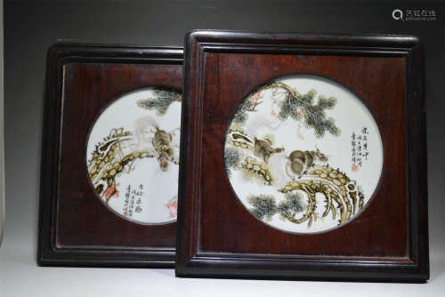 Two Chinese Qian Jiang Porcelain Panels