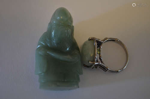 Chinese Green Jade Carving With Ring