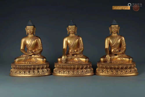 Three Of Gilt Bronze Buddha