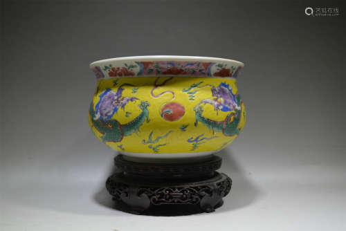 18th C Chinese Yellow-Glaze Famille Rose Burner