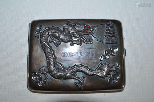 Vintage Silver Raised Repousse Dragon Cigarette