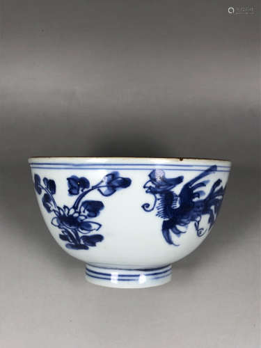 Chinese Blue and White Phoenix Bowl Period