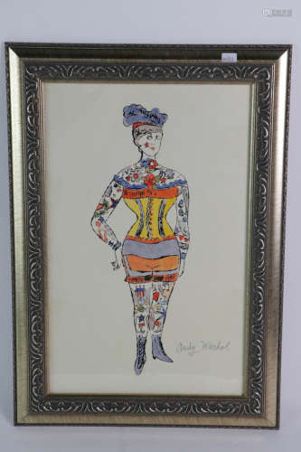 Andy Warhol Water Color Lady with Frame