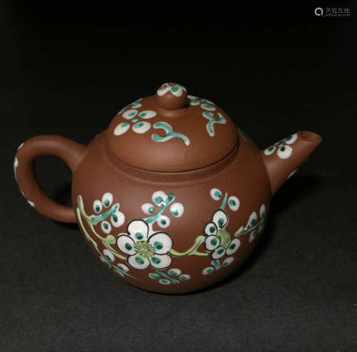 Qing Dynasty Cai Glaze Zi Sha Tea Pot