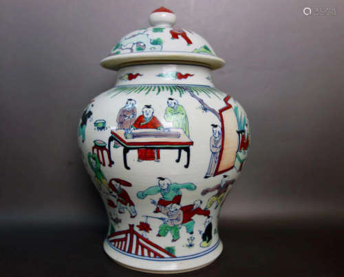 Chinese Wu Cai Porcelain Cover Jar
