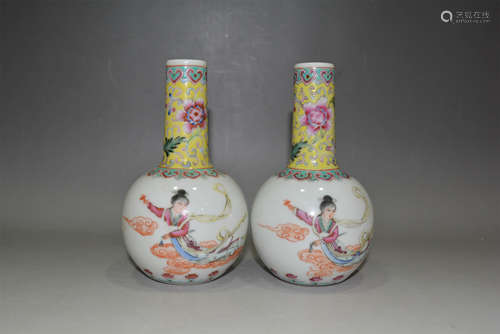 Pair of Chinese famille rose porcelain vases