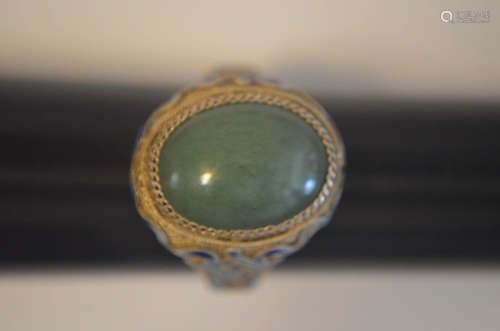 Enamel 925 Silver Ring With White Jade