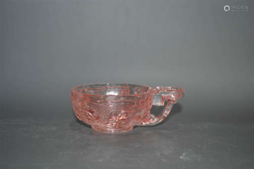 Old Chinese Pink Crystal Carved Cup
