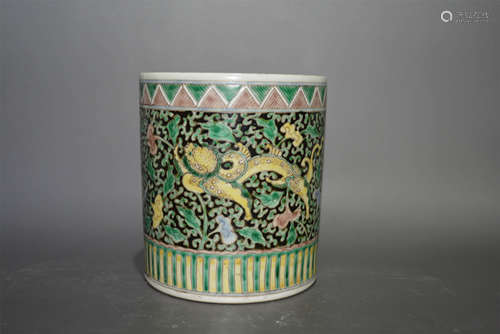 Chinese Famille Verte Porcelain Brush Pot