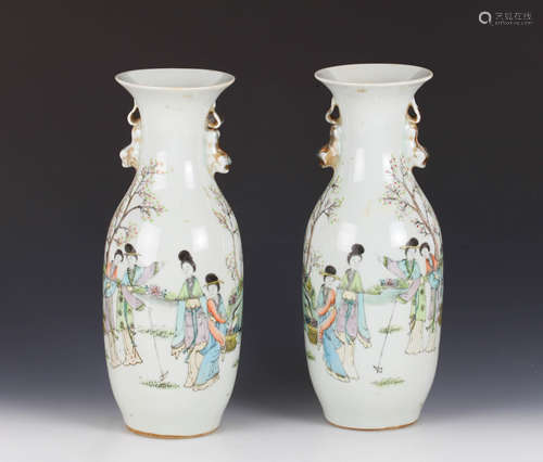 Pair of Chinese Famille Rose Vases