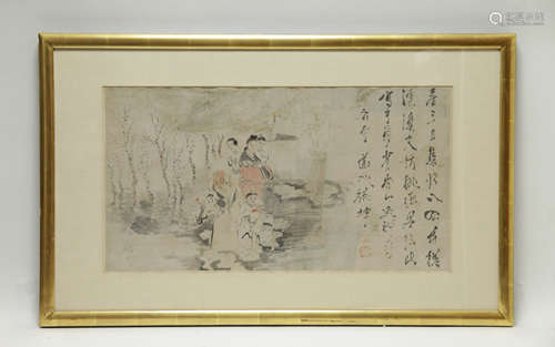 Chinese Antiuqe Painting w Calligraphy in Frame