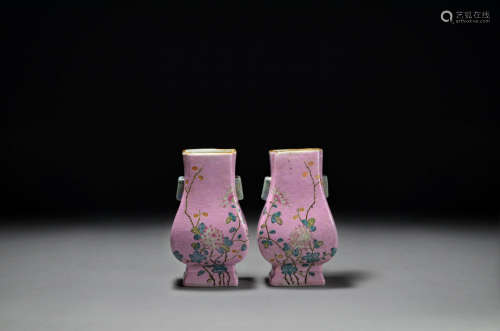 A Pair of Famille Rose Vases