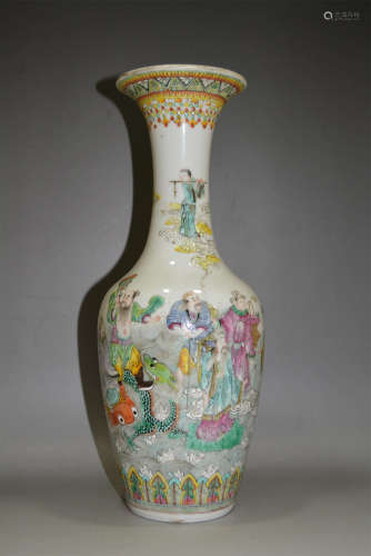 Qing Chinese Famille Rose Vase of Eight Immortals