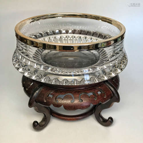 Crystal Bowl With Red Wood Base