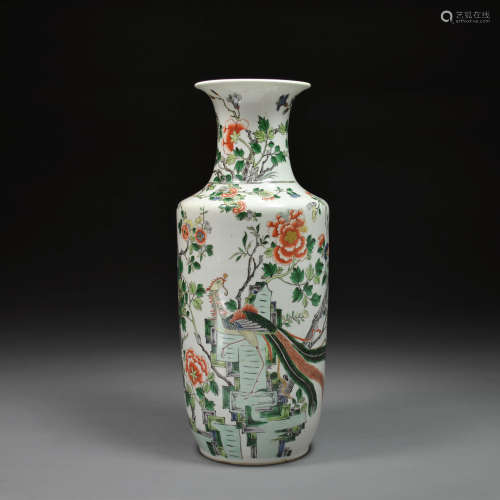 A Famille Verte Vase of Cylindrical Form
