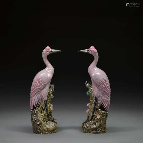 A Pair of Famille Rose Figures of Herons