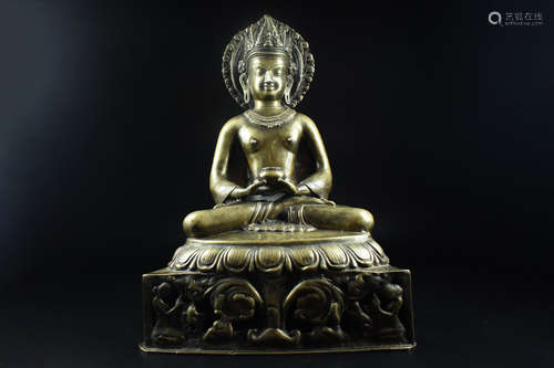 BRONZE CAST BHAISAJYAGURU SEATED FIGURE