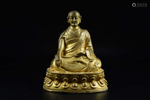 GILT BRONZE CAST GURU SEATED FIGURE