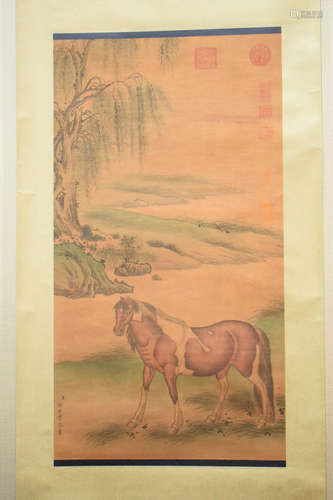 LANG SHINING: INK AND COLOR ON SILK PAINTING 'HORSE'