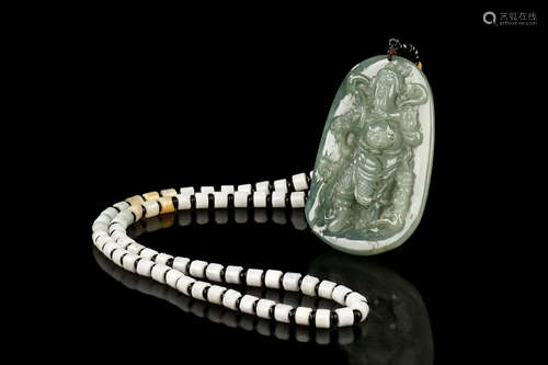 JADEITE CARVED PENDANT AND NECKLACE WITH CERTIFICATE