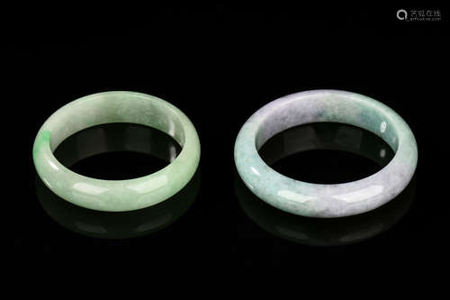 TWO JADEITE ROUND BANGLES WITH ONE CERTIFICATE