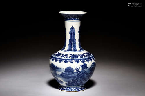 BLUE AND WHITE 'LANDSCAPE SCENERY' VASE