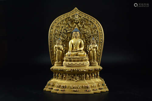 GILT BRONZE CAST SHAKYAMUNI SEATED FIGURE