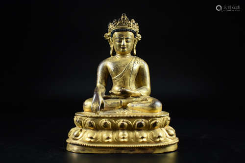 GILT BRONZE CAST AKSHOBHYA SEATED FIGURE