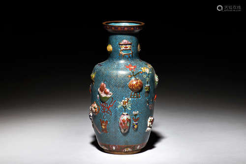 18TH CENTURY CHINESE CLOISONNE ENAMEL ROULEAU VASE