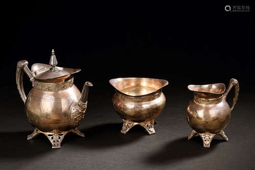 THREE-PIECE SILVER- PLATED TEA SET