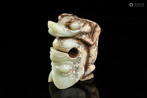 JADE CARVED 'PIG DRAGON' ORNAMENT