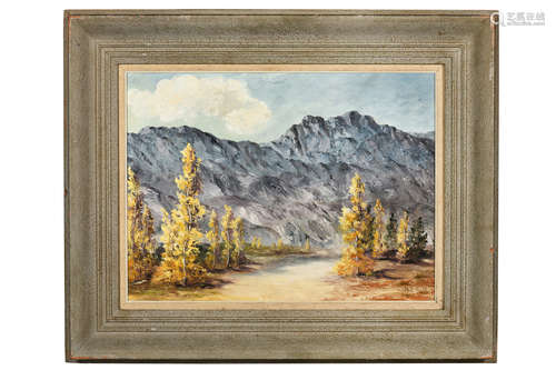 AMERICAN FRAMED OIL ON CANVAS PAINTING 'LANDSCAPE SCENERY'