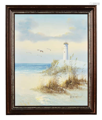 R. THOMPSON: FRAMED OIL PAINTING 'LANDSCAPE SCENERY'