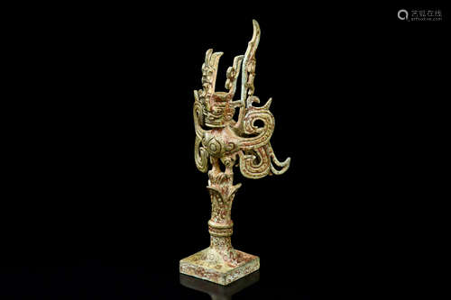 ARCHAIC BRONZE CAST RITUAL CANDLE HOLDER