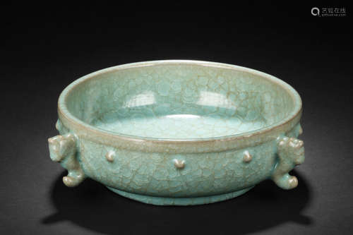 CELADON GLAZED BOWL WITH THREE HANDLES