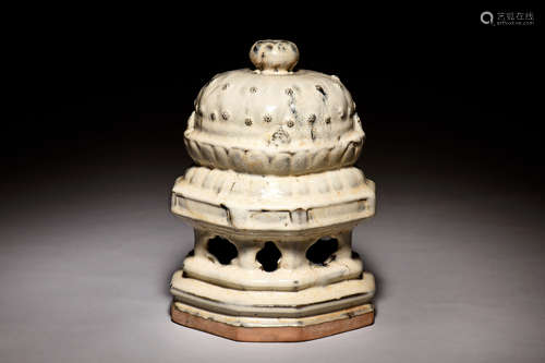 WHITE GLAZED PORCELAIN PAGODA