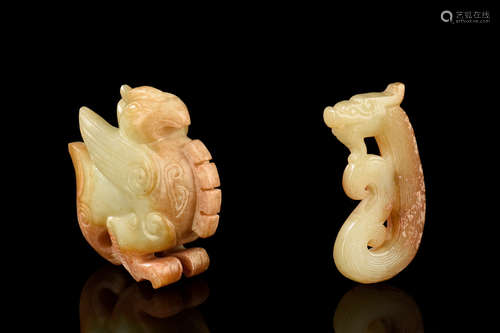 TWO ARCHAIC JADE CARVED ORNAMENTS