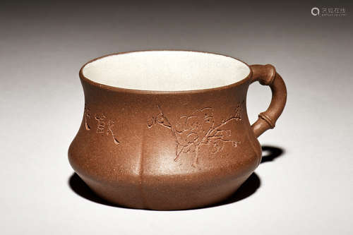 YIXING ZISHA 'FLOWERS AND CALLIGRAPHY' CUP