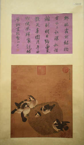 SHEN ZHOU: INK AND COLOR ON PAPER PAINTING 'BIRDS'