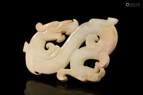 WHITE JADE DRAGON AND PHOENIX CARVING