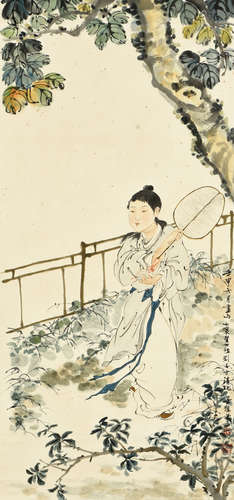 DENG FEN: INK AND COLOR ON PAPER PAINTING 'LADY'