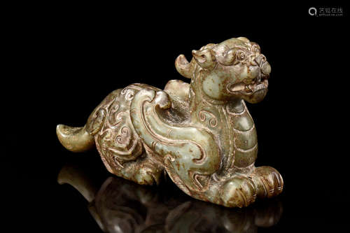 CELADON JADE CARVED 'MYTHICAL BEAST' FIGURE