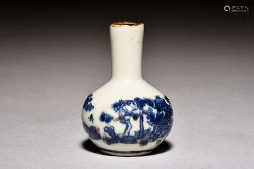 BLUE AND WHITE UNDERGLAZED RED SNUFF BOTTLE