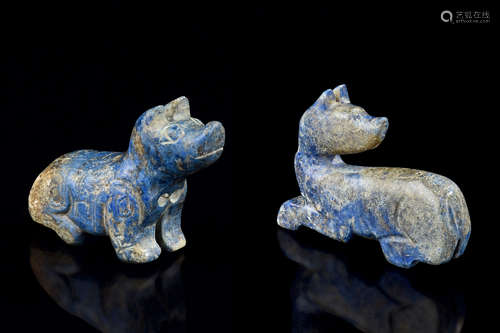 TWO LAPIS LAZULI CARVED 'DOG' FIGURES