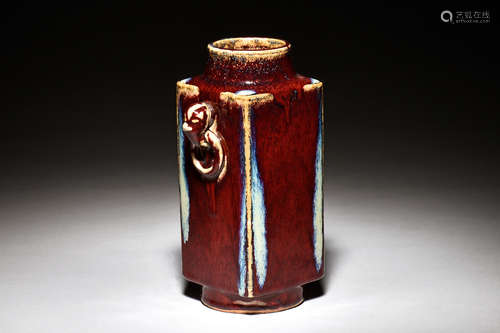 CHINESE PORCELAIN FLAMBE SQUARE VASE