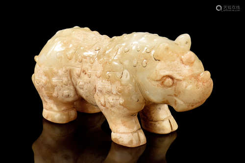 JADE CARVED 'RHINOCEROS' ORNAMENT